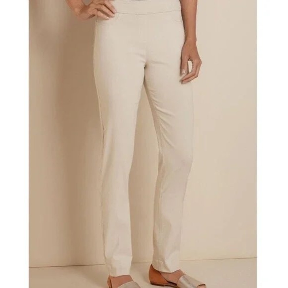 Soft Surroundings Slimming Ankle Pants Beige Pull‎ On Stretch Trousers